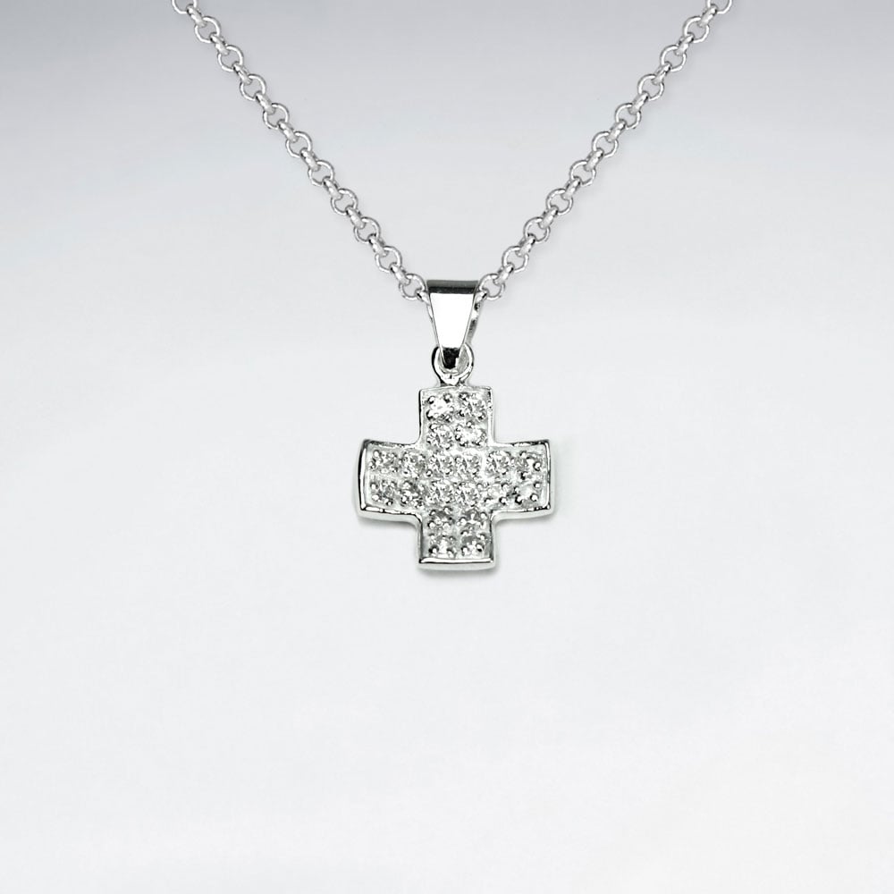 Sterling Silver Cubic Zirconia Pave Cross Pendant
