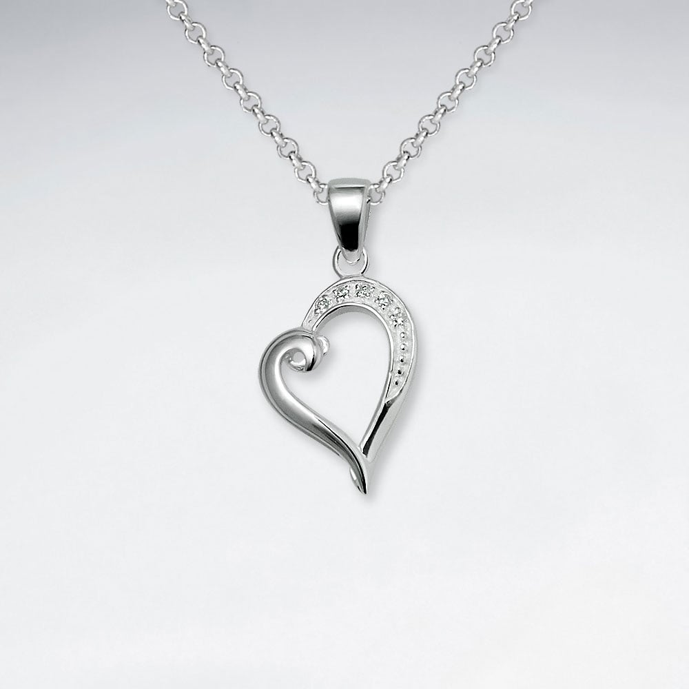 Sterling Silver Open Heart Cubic Zirconia Pendant