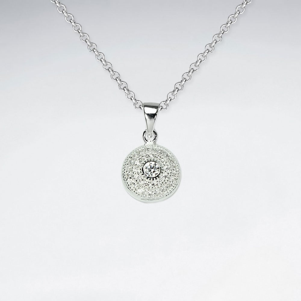 925 Sterling Silver Cubic Zirconia Round Pendant