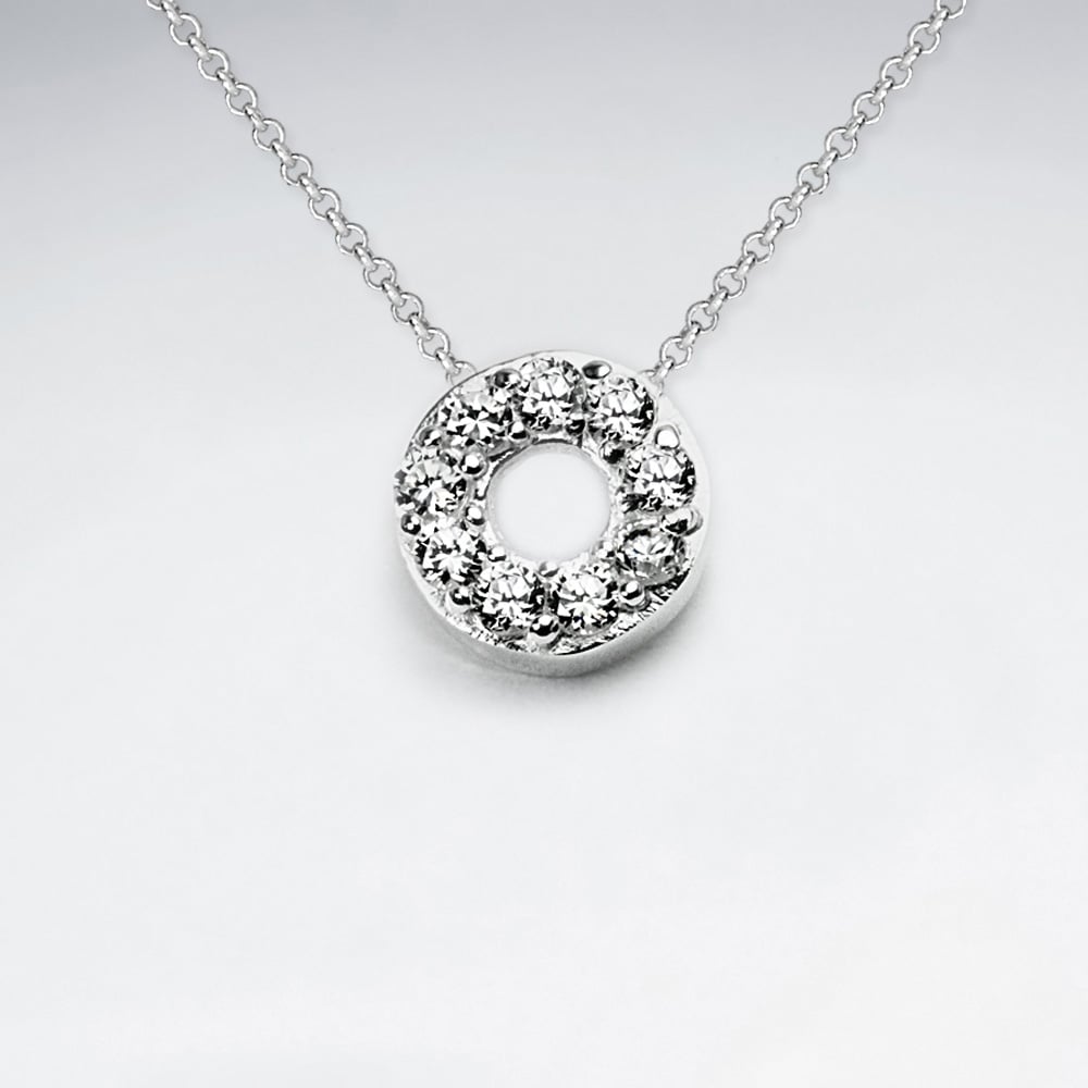 Open Circle Sterling Silver Cubic Zirconia Pendant