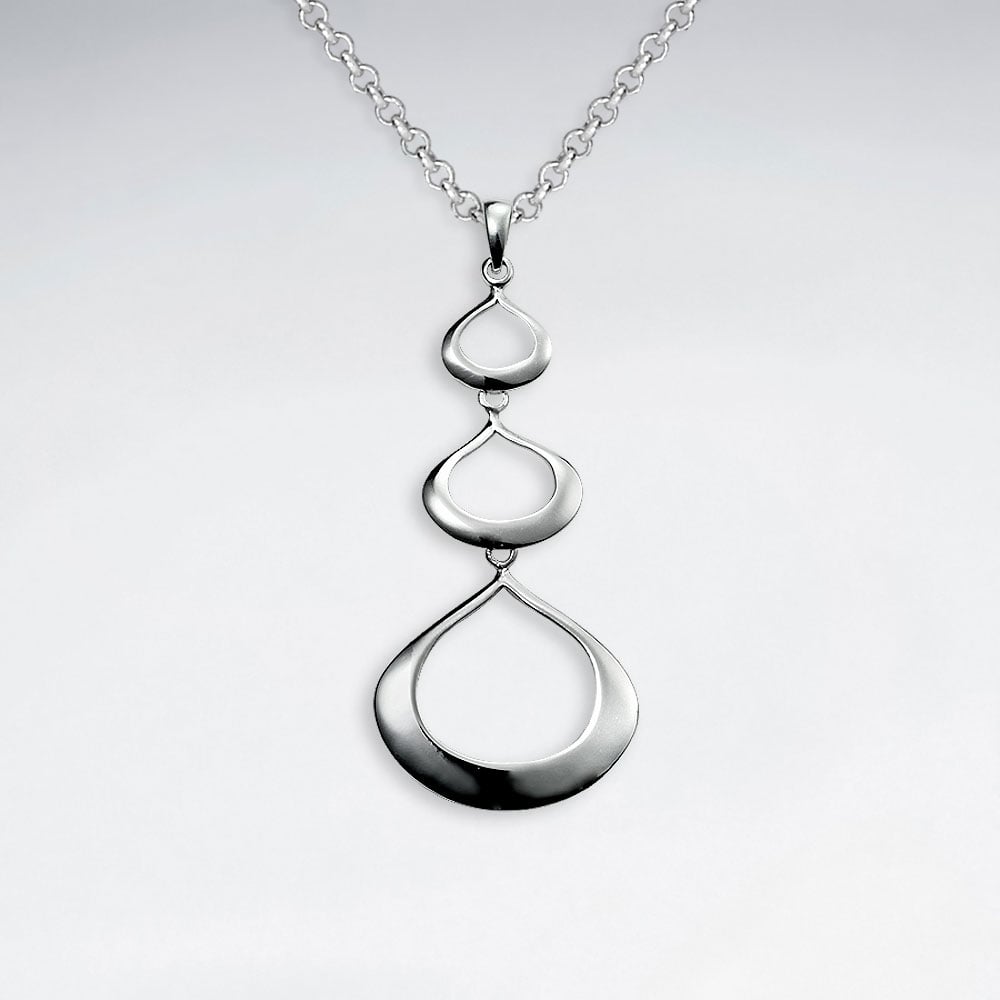 Sterling Silver Triple Drop Openwork Teardop Cascade Pendant