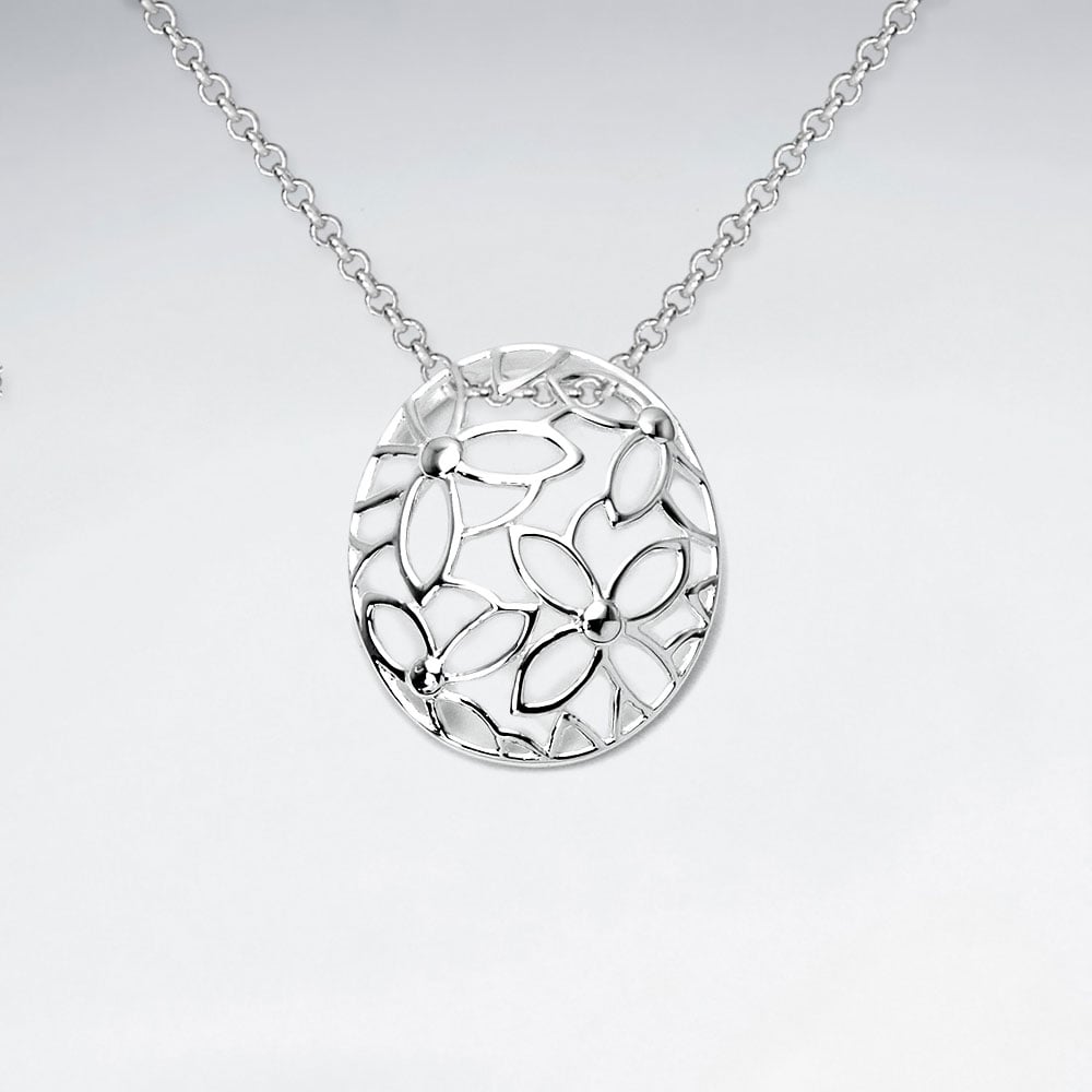 Sterling Silver Circle Filigree Flower Pendant