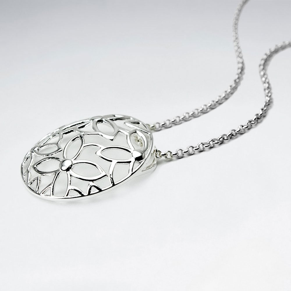Sterling Silver Circle Filigree Flower Pendant
