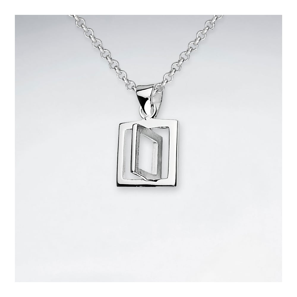 3D Sterling Silver Matte & High Polish Square Pendant
