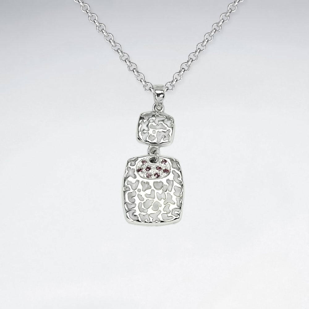 925 Sterling Silver Cubic Zirconia Filigree Double Drop Pendant