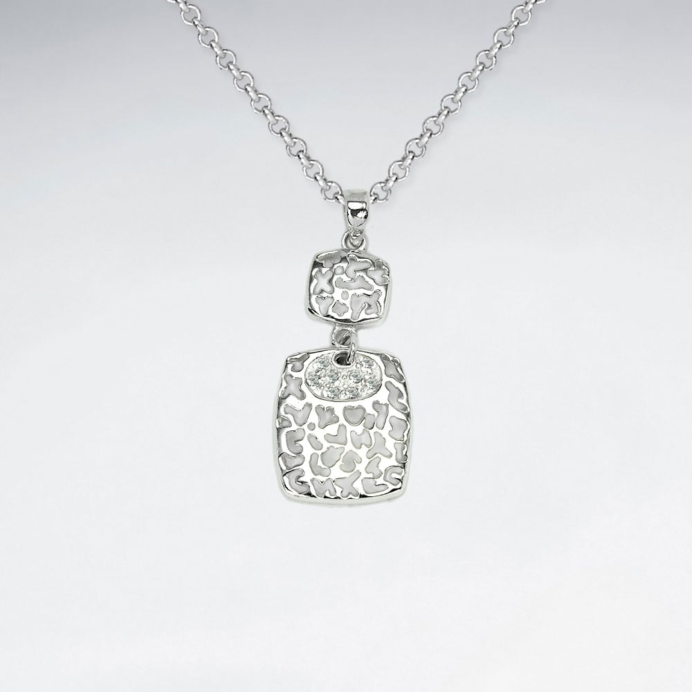 925 Sterling Silver Cubic Zirconia Filigree Double Drop Pendant