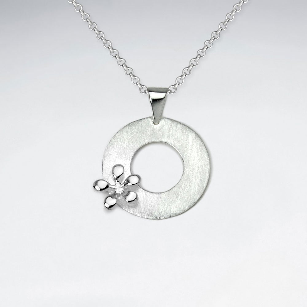 Sterling Silver Open Circle Splat Matte Polish Pendant