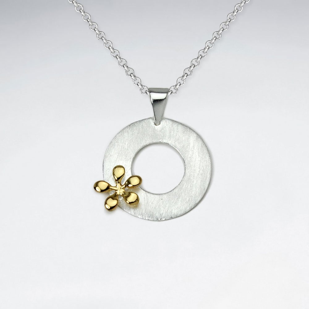 Sterling Silver Open Circle Splat Matte Polish Pendant