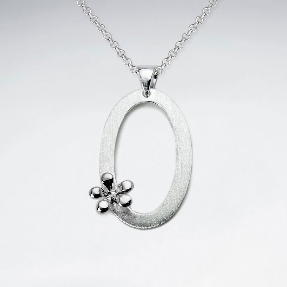 Sterling Silver Open Oval Splat Matte Polish Pendant