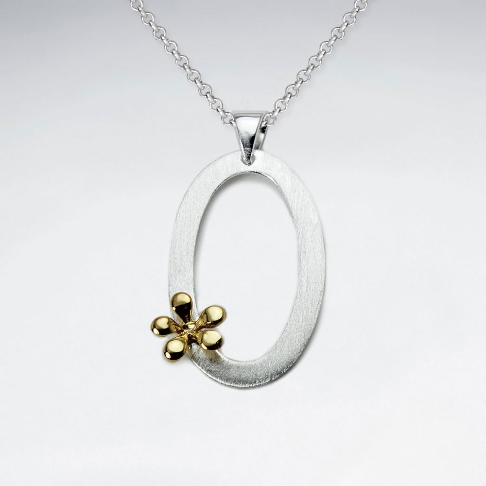 Sterling Silver Open Oval Splat Matte Polish Pendant