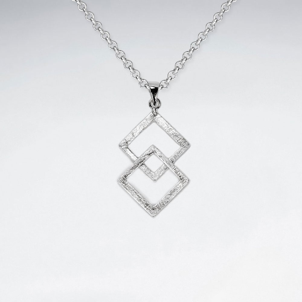 Sterling Silver Double Overlapped Matte Marquis Pendant