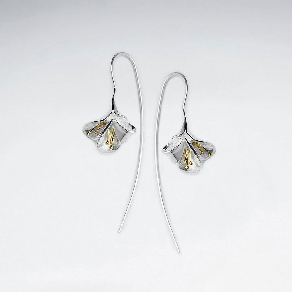 Exquisite Fanned Leaf Inspired Silver Drop Hook Earrings
