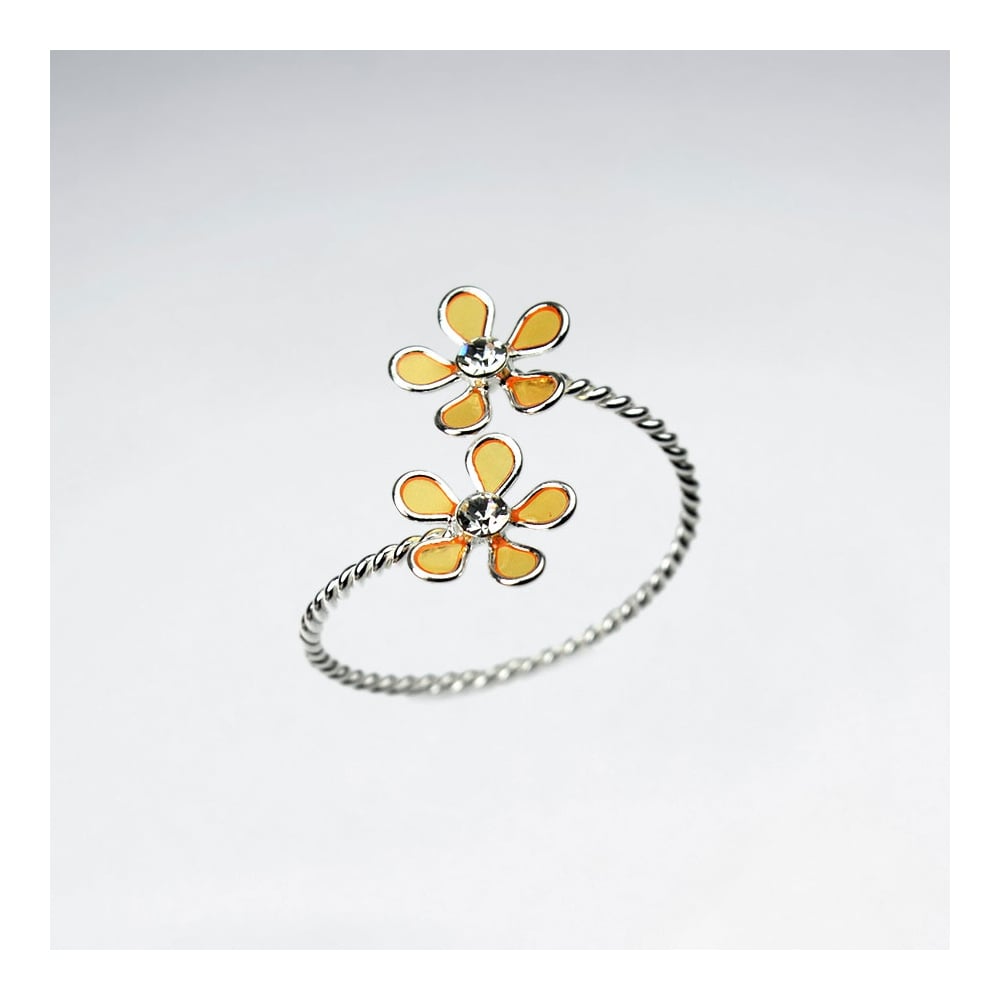 Sterling Silver Enamel Double Flower Wrap Ring