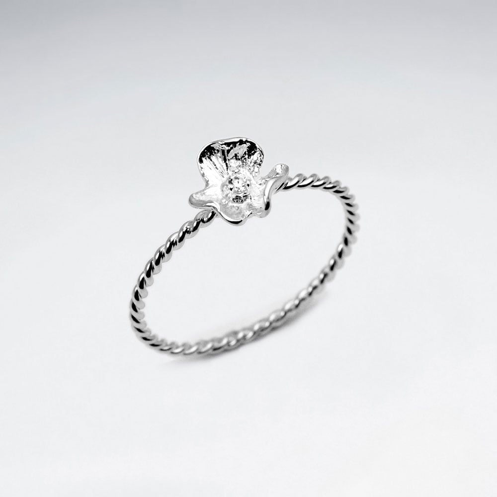 Sterling Silver CZ Flower Twist Ring
