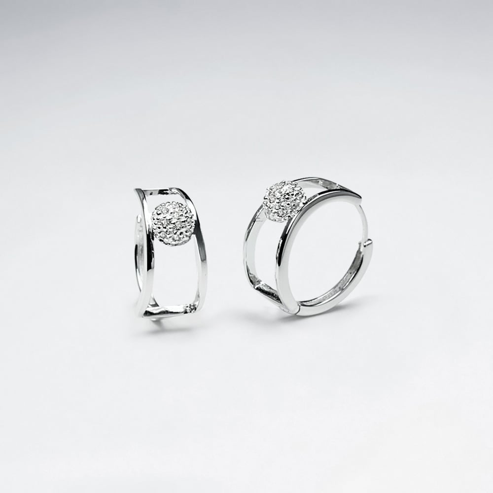 Openwork Solitaire Cubic Zirconia Sterling Silver Mini Hoop Earrings