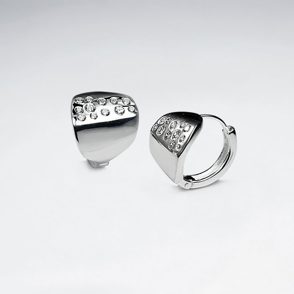 Curved Cubic Zirconia Studded Sterling Silver Mini Hoop Earrings