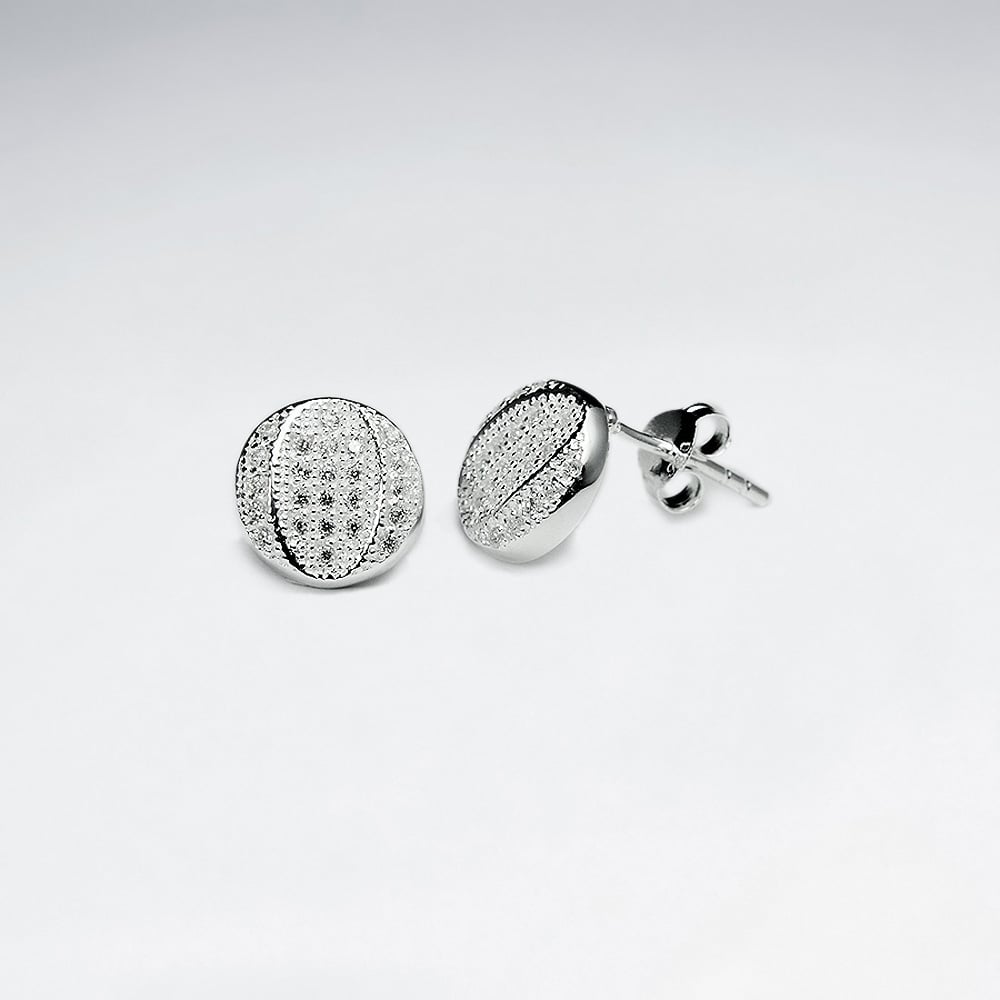 Round Pave CZ Sterling Silver Stud Earrings