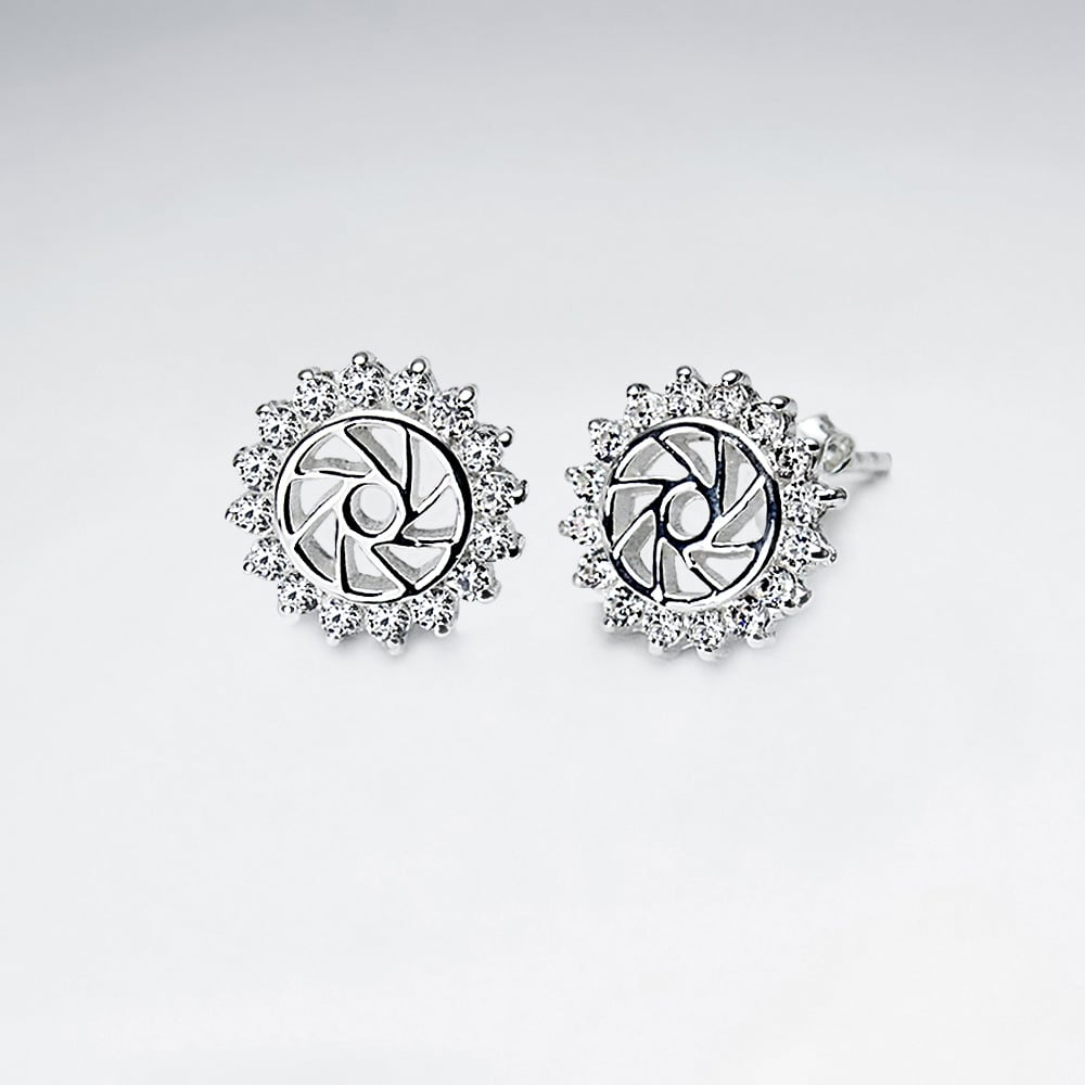 Openwork Pinwheel CZ  Sterling Silver Earrings