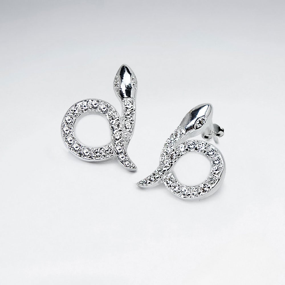 Sterling Silver Cubic Zirconia Snake Stud Earrings