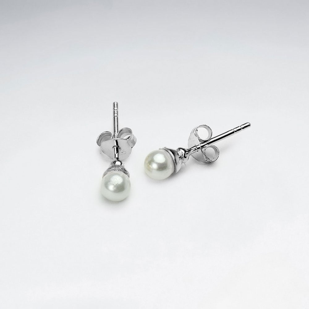 925 Sterling Silver Solitaire Pearl Stud Earrings
