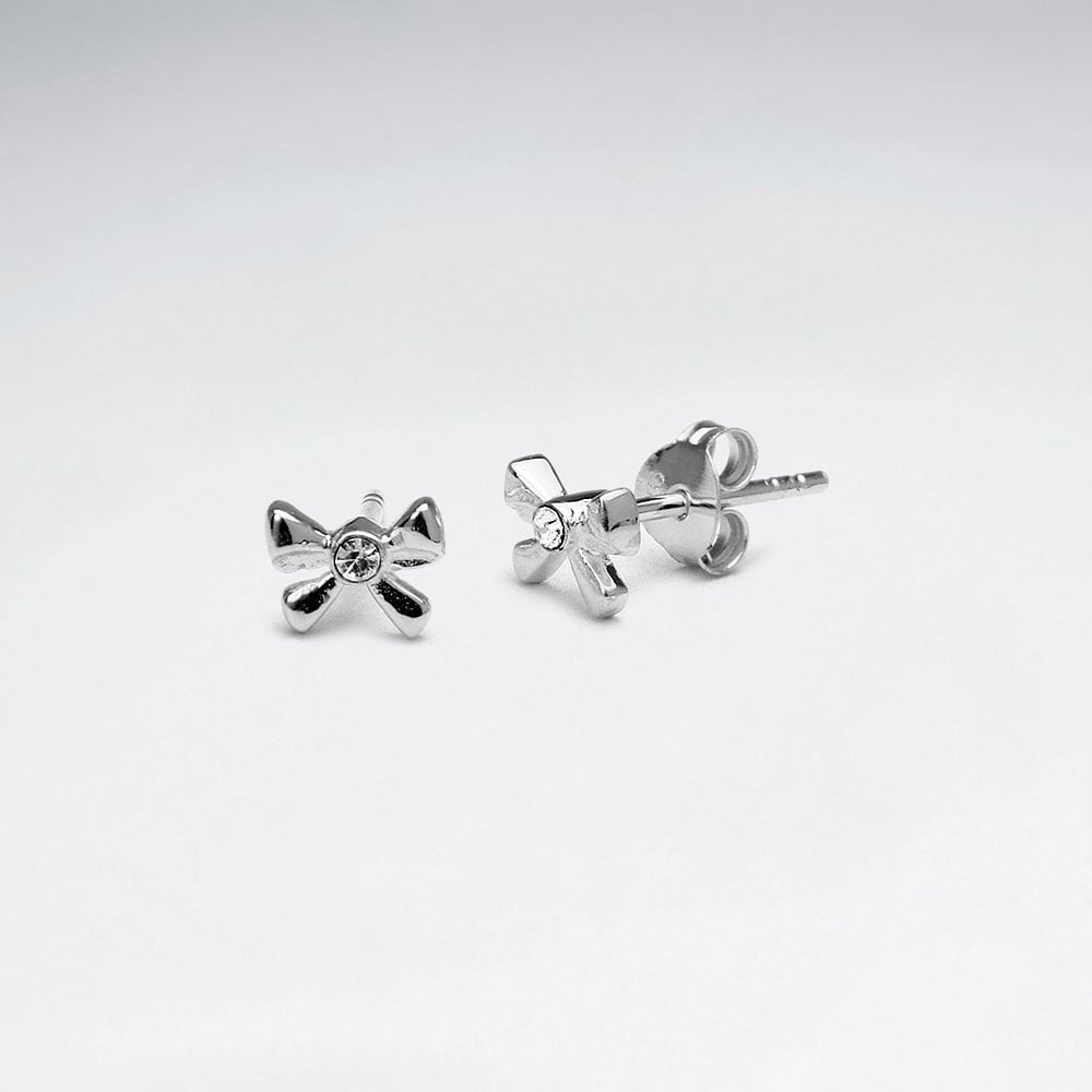 925 Sterling Silver Bowtie CZ Stud Earrings