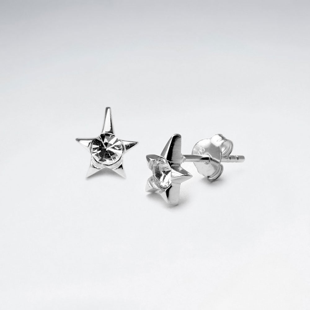 Sterling Silver Tiny Stars CZ Stud Earrings