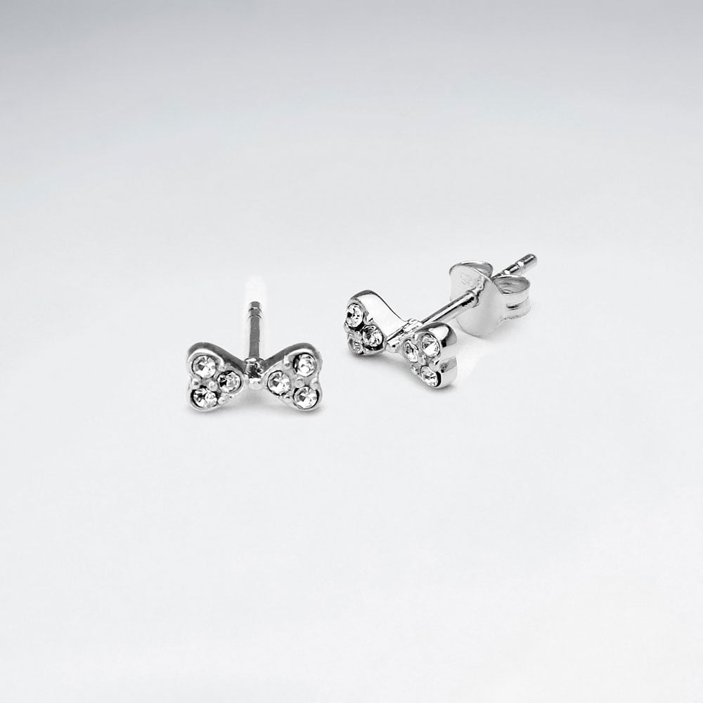 925 Sterling Silver Bow CZ Stud Earrings