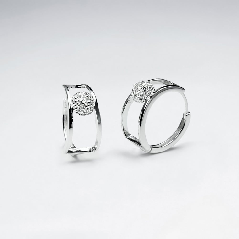 Openwork Solitaire Cubic Zirconia Sterling Silver Mini Hoop Earrings