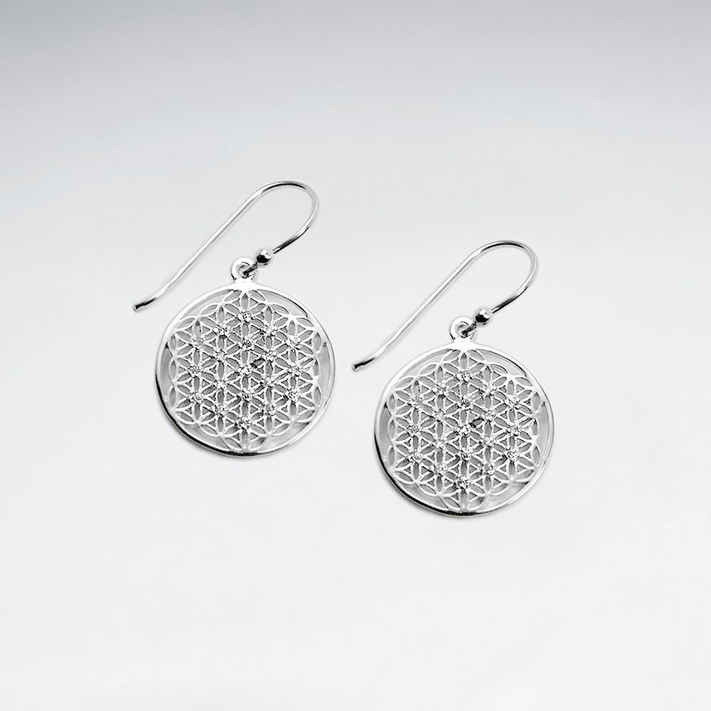 925 Sterling Silver CZ Round Pattern Earrings