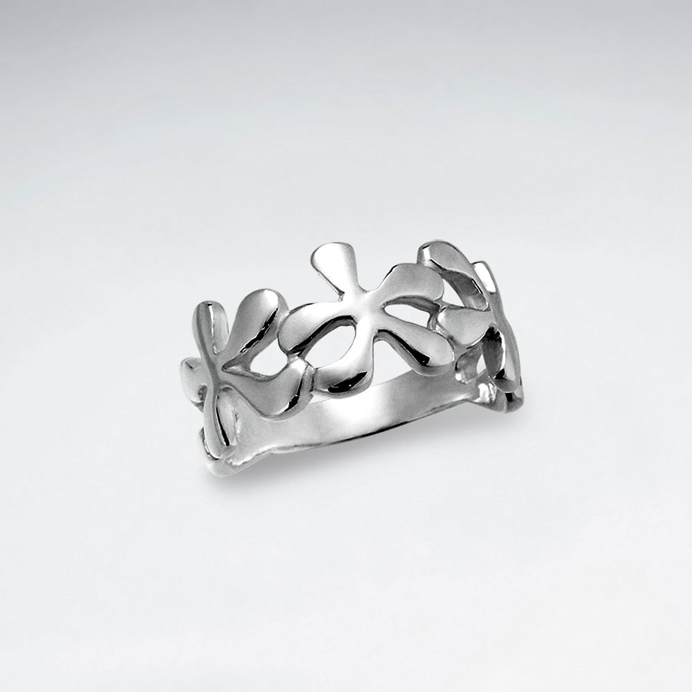 Sterling Silver Flower Link Design Ring