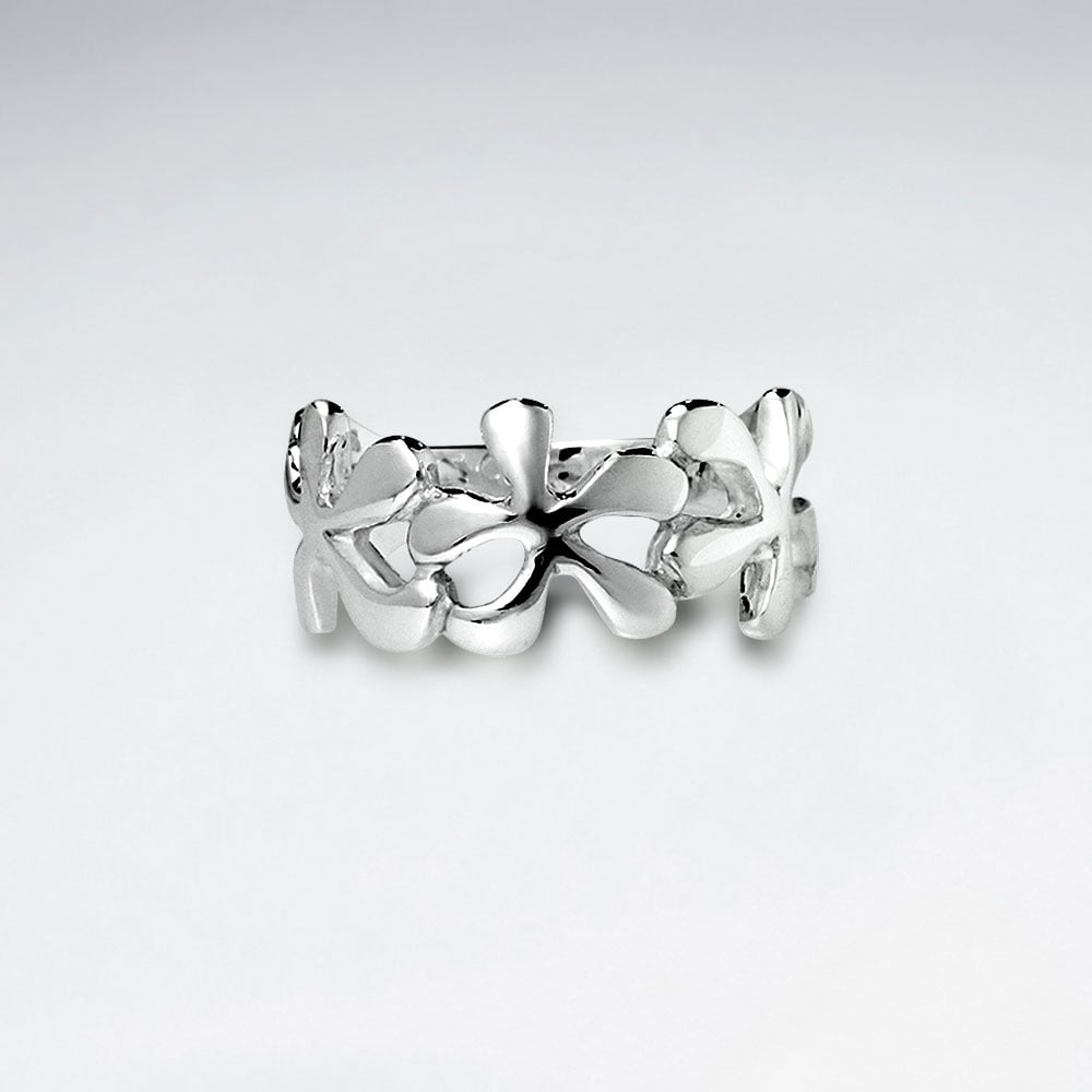 Sterling Silver Flower Link Design Ring
