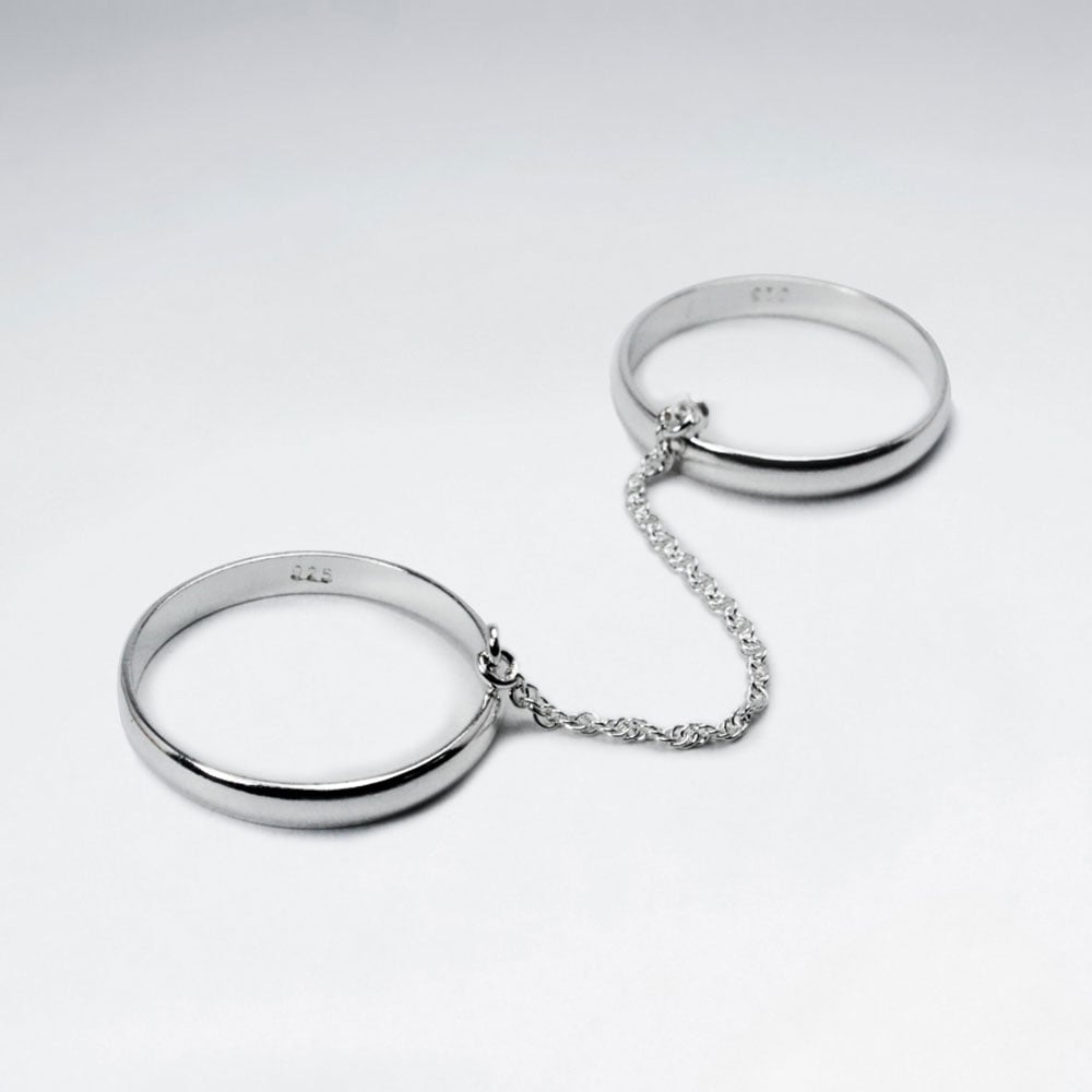 Double Feature Rings Sterling Silver Features A Chain That Links These Double Rings. | Karen ...