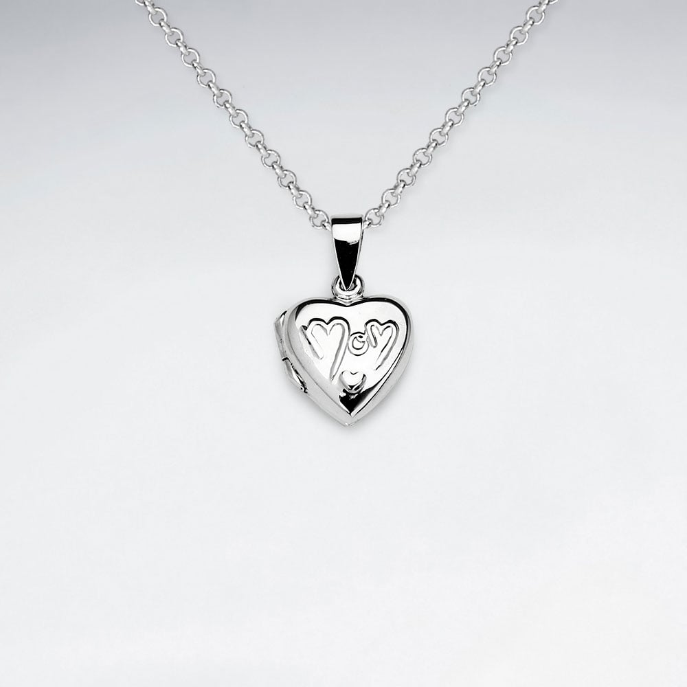 Sterling Silver Locket Heart "Mom" Pendant