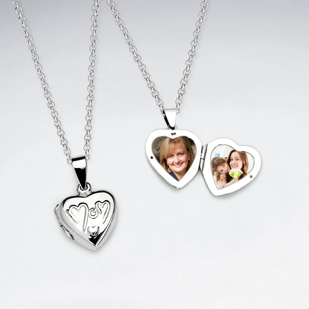 Sterling Silver Locket Heart "Mom" Pendant