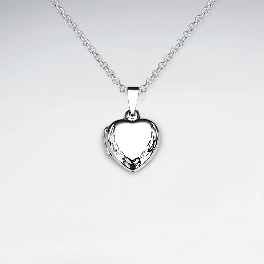 Sterling Silver Locket Heart Textured Pendant