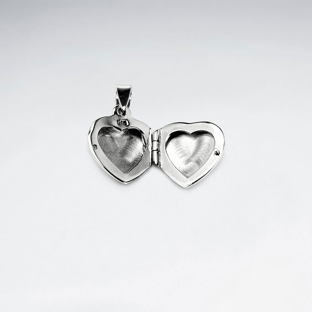 Sterling Silver Locket Heart Textured Pendant