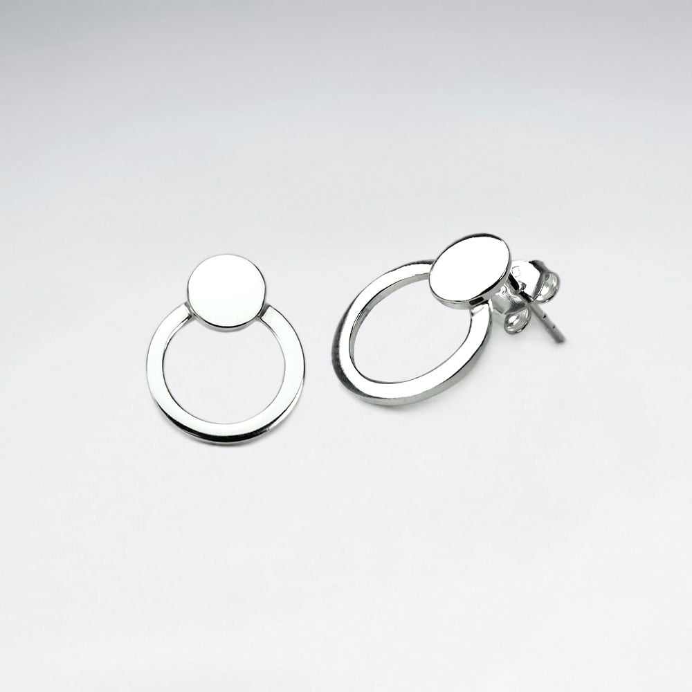 Sterling Silver Teardrop Circle Silhouette Stud Earrings