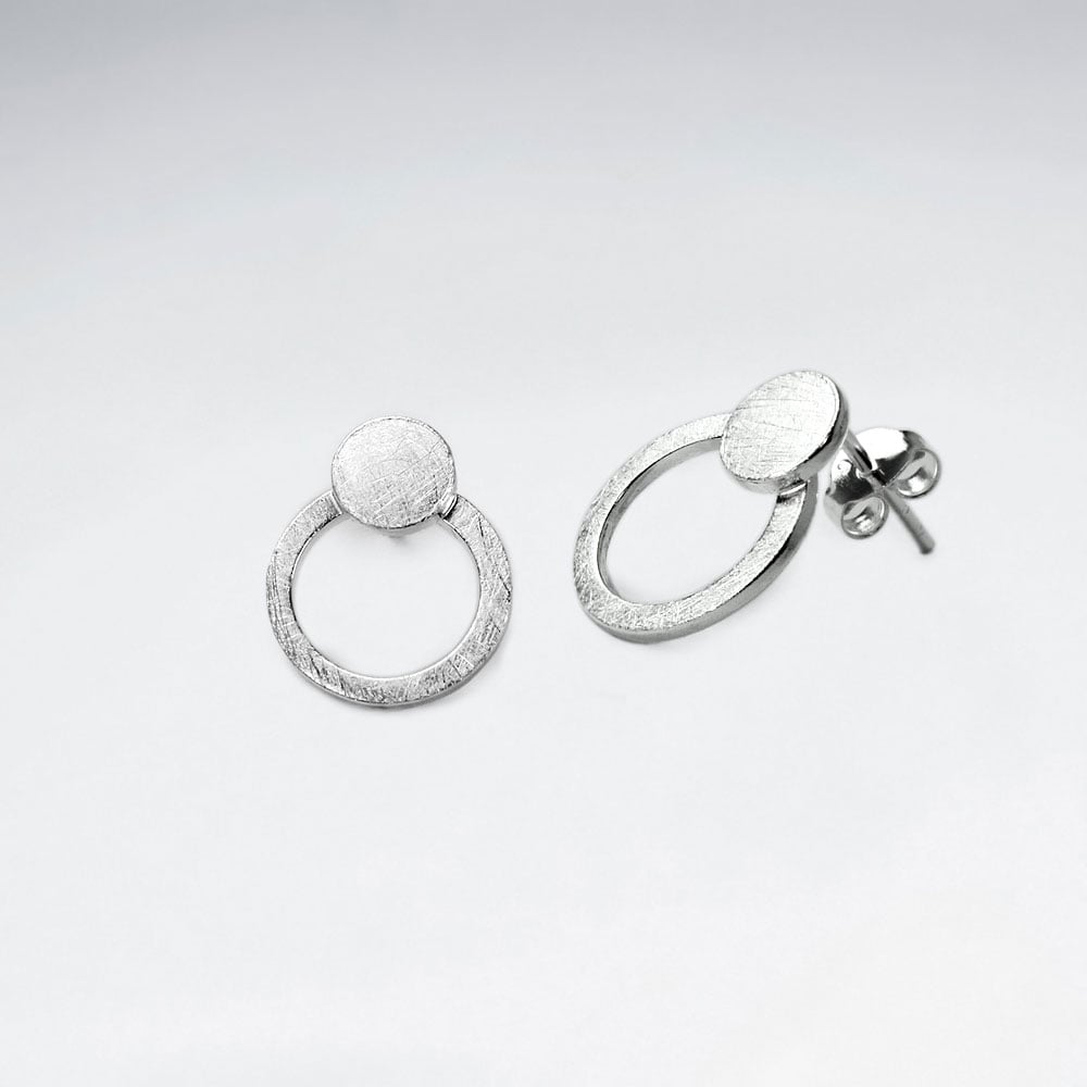 Sterling Silver Teardrop Circle Silhouette Stud Earrings