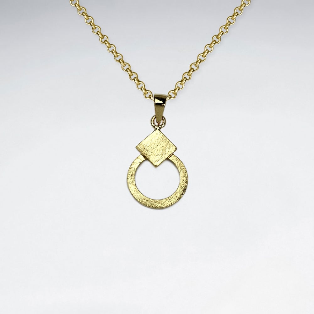 Sterling Silver Teardrop Matte Finish Diamond Shaped With Circle Pendant