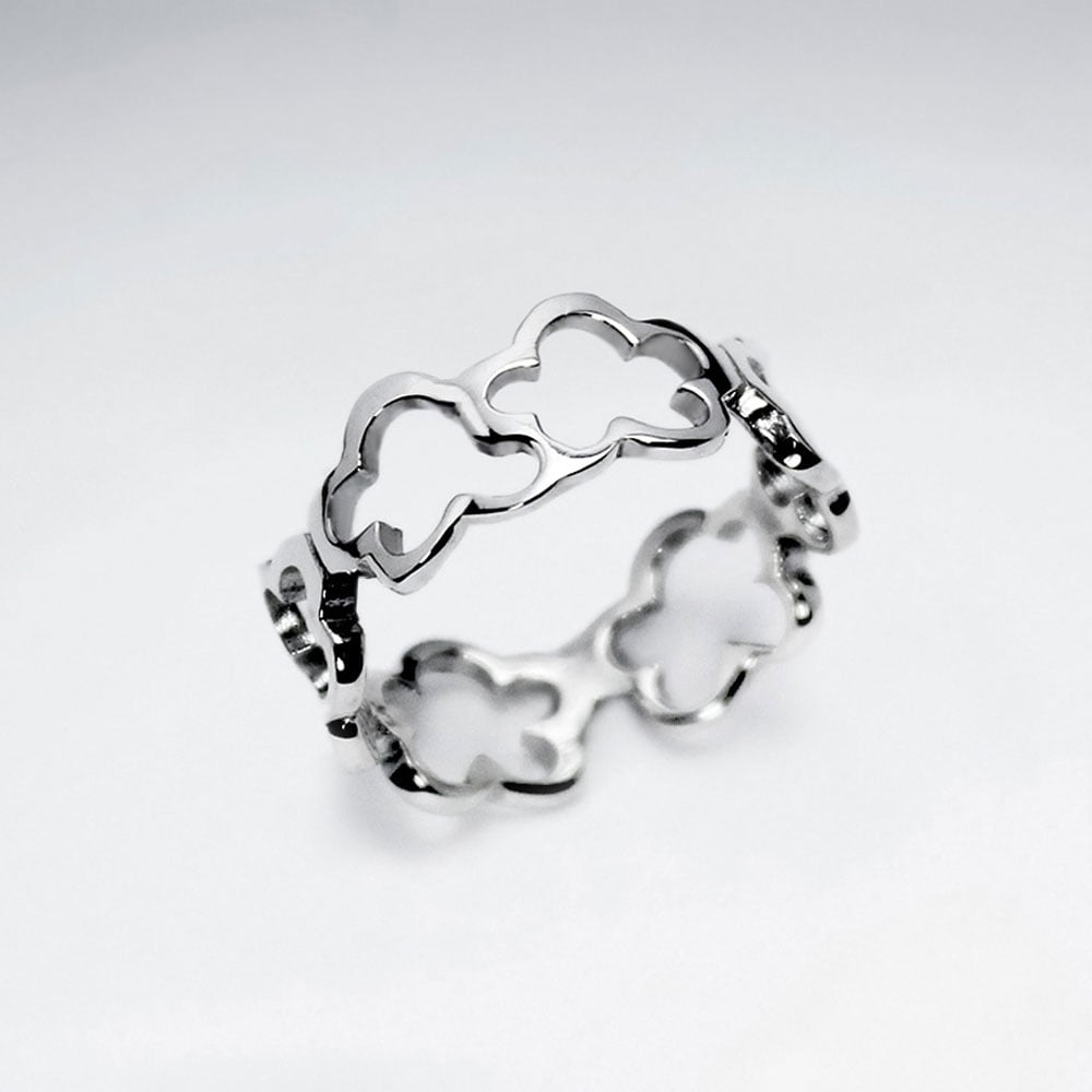 Sterling Silver Linking Open Clovers Ring