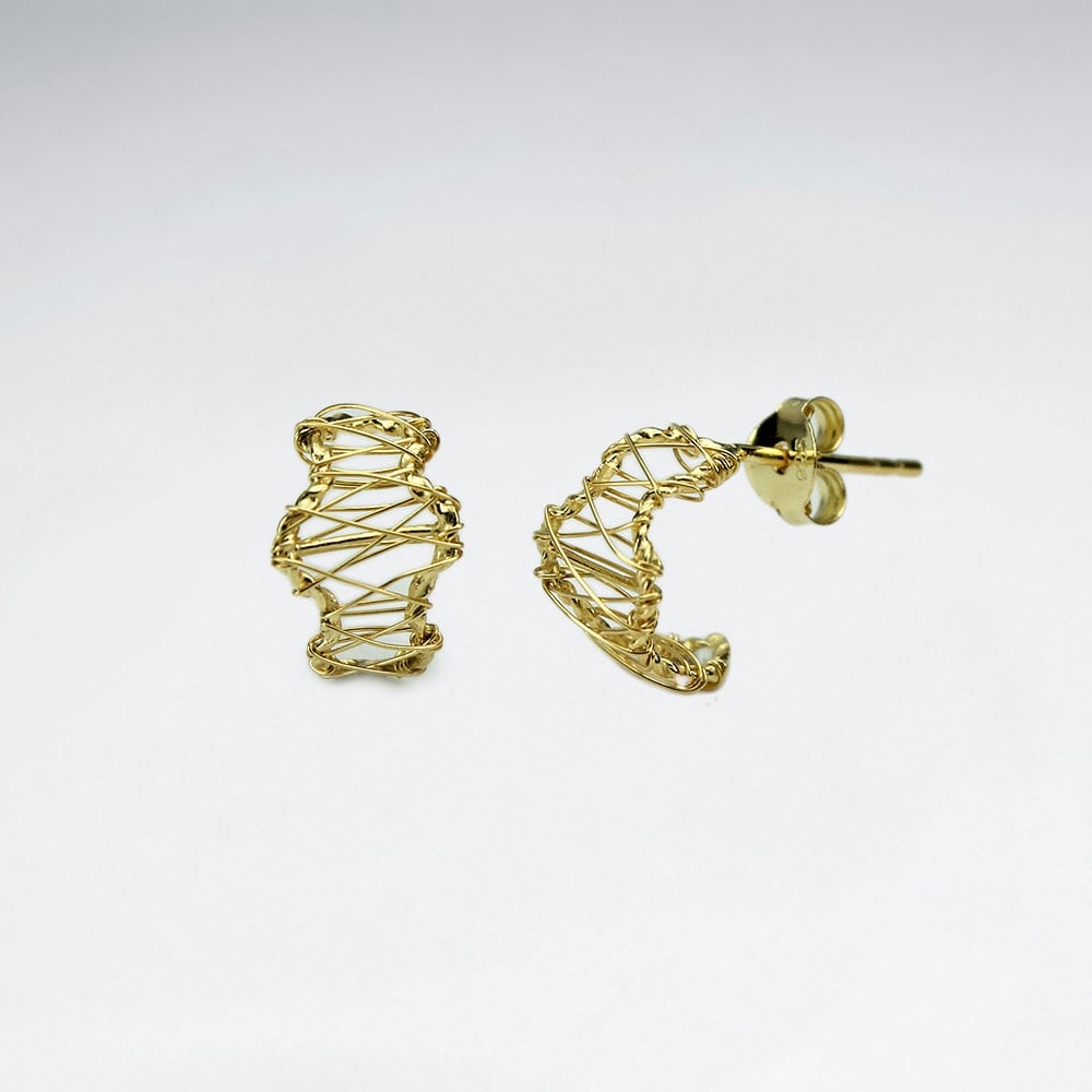 925 Sterling Silver Wirework Wavy Half Hoop Stud Earrings