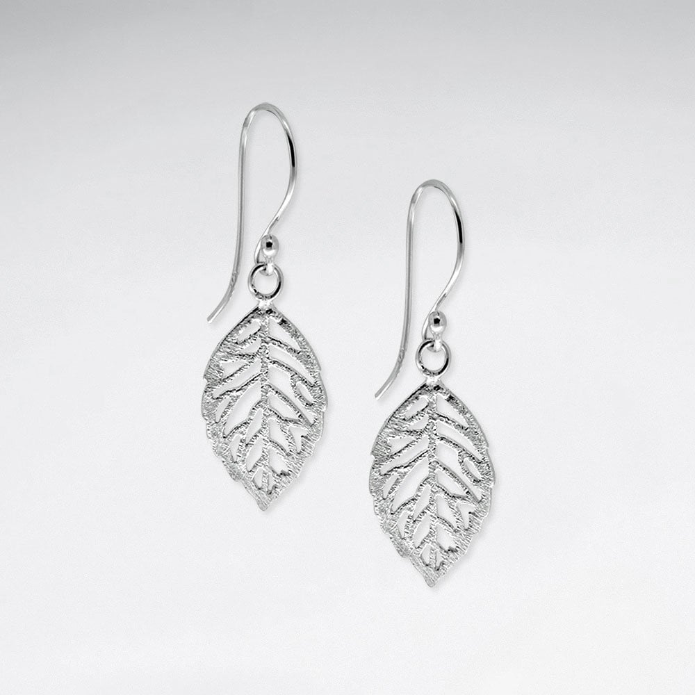 Elegant Cut Out Filigree Drop Leaf Dangle Hook Earrings