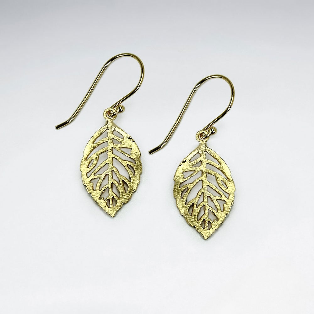 Elegant Cut Out Filigree Drop Leaf Dangle Hook Earrings
