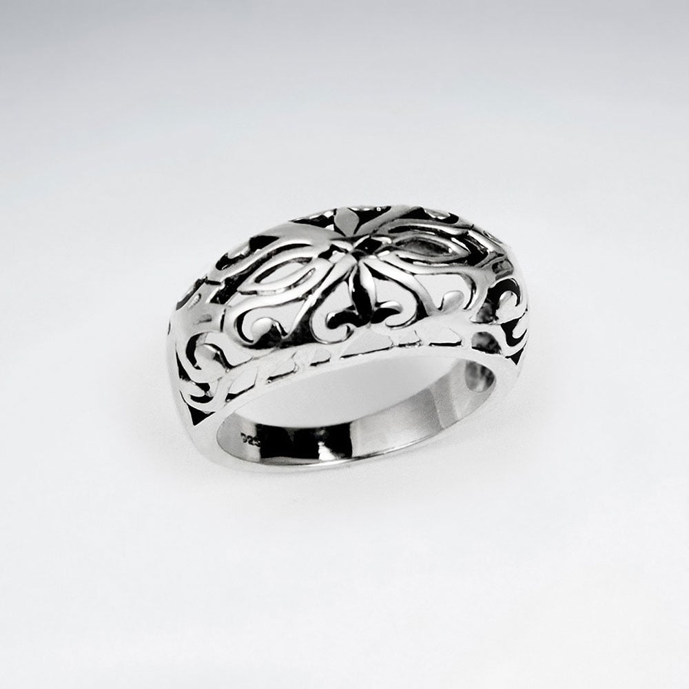 Sterling Silver Oxidized Filigree Design Ring