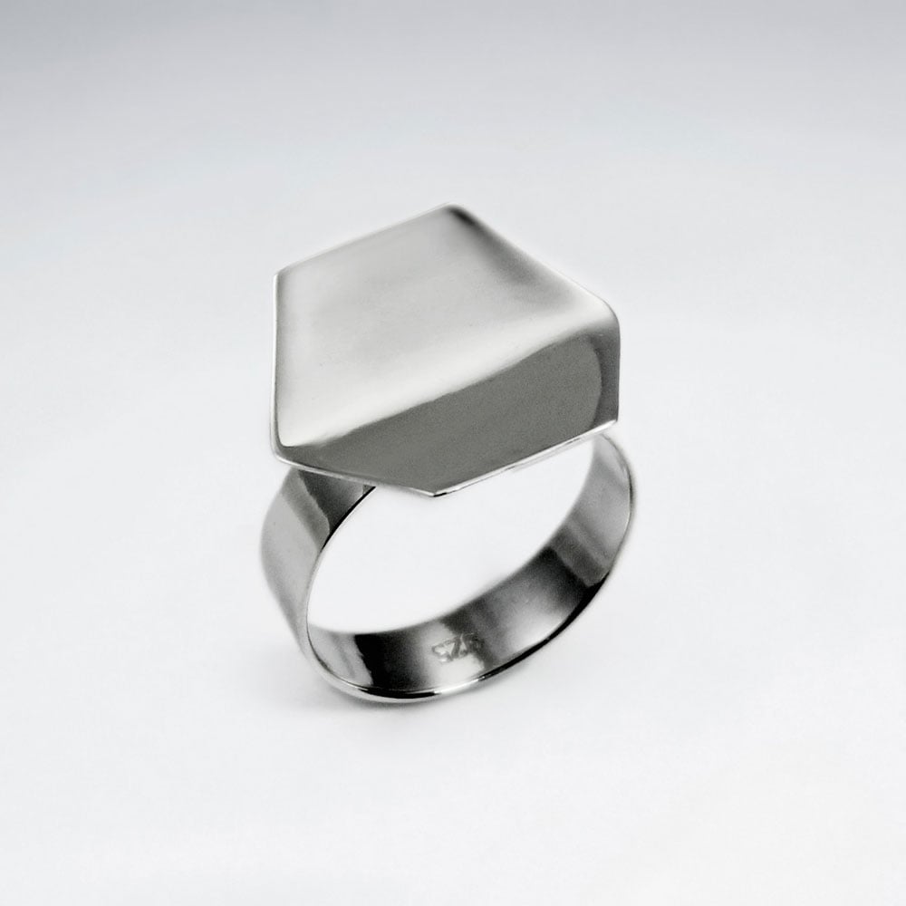 Sterling Silver Modern Hexagon Design Ring