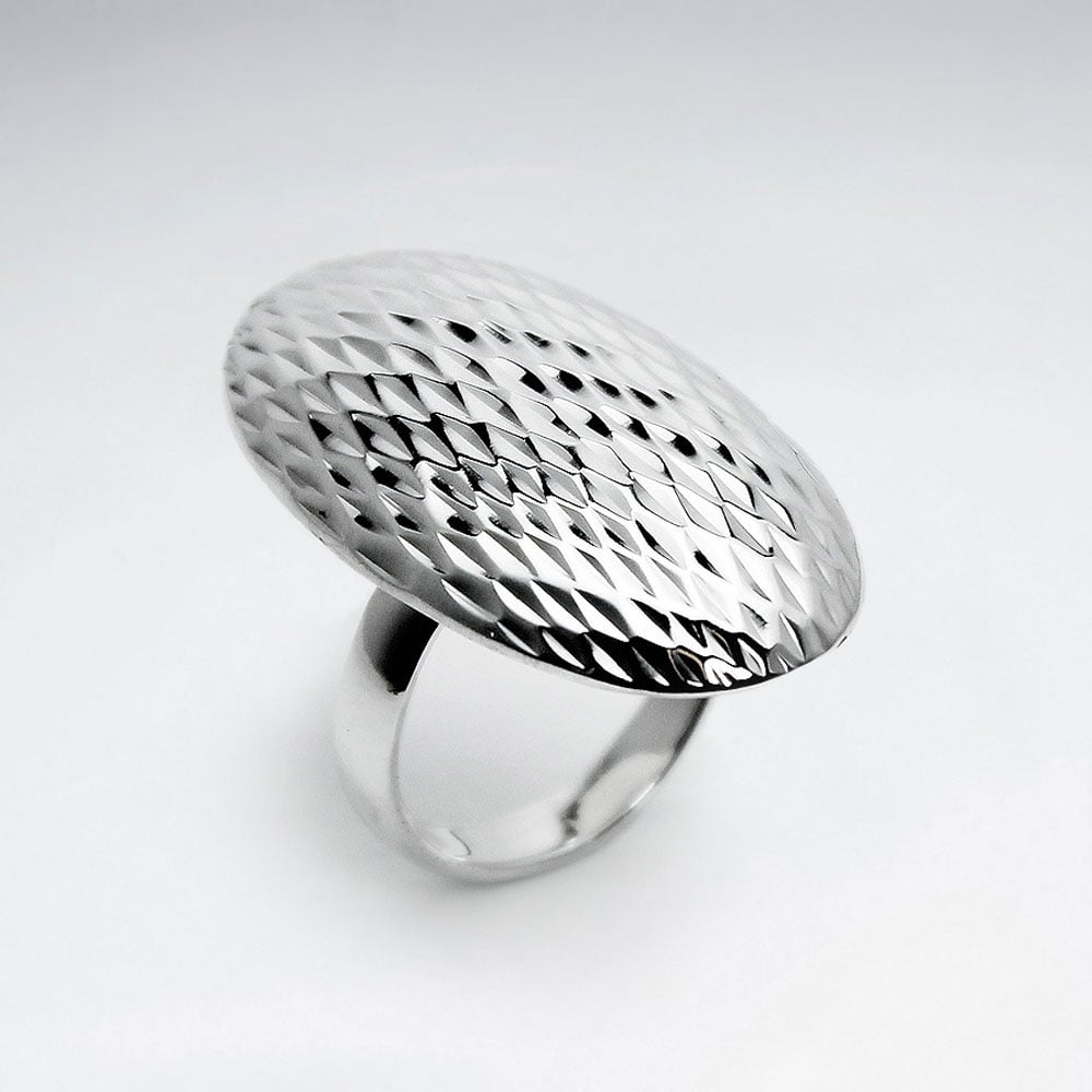 Sterling Silver Oval With Texture Design Ring