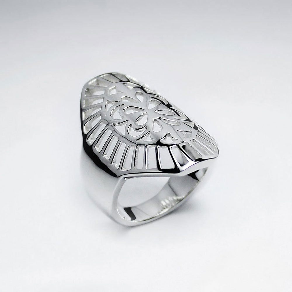 Sterling Silver Geometric Shape Filigree Design Ring