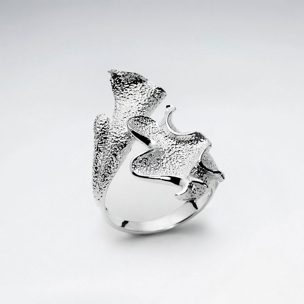 Sterling  Silver Leaf  Inspired Design With Texture Surface Ring