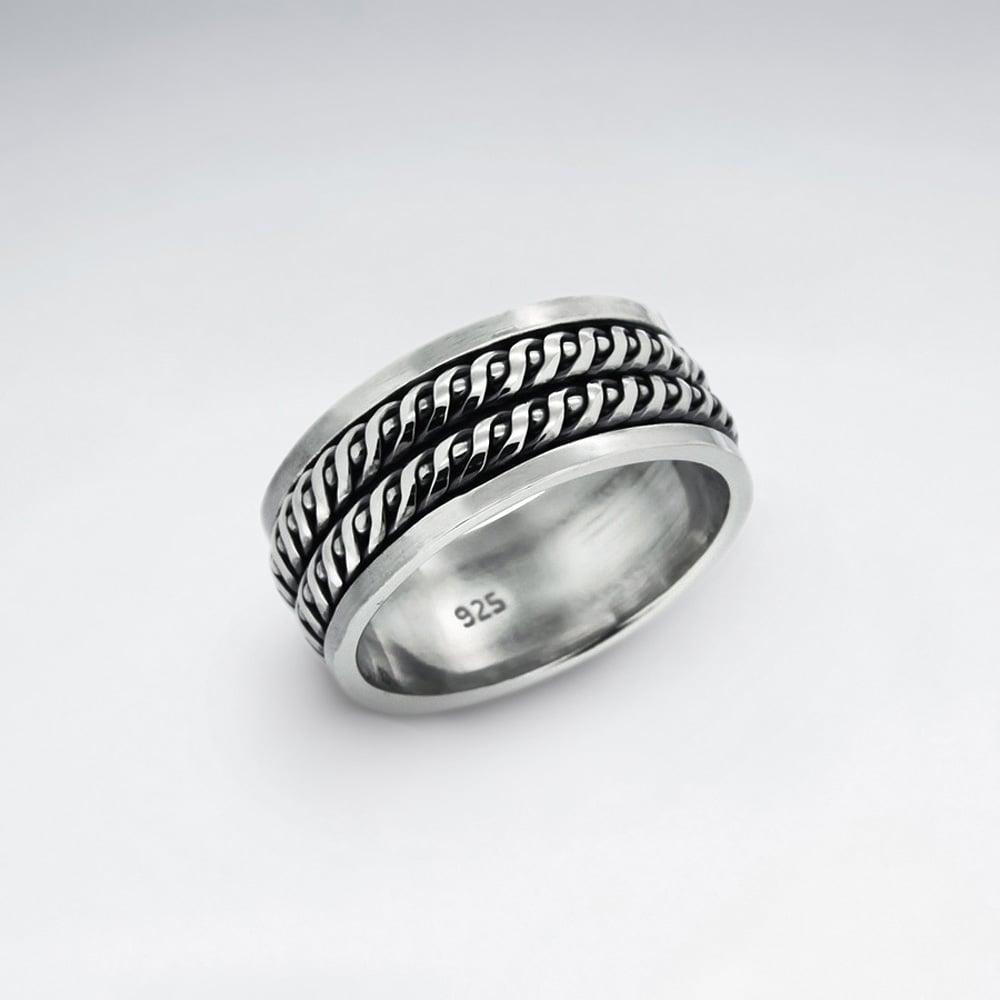 Sterling Silver Oxidized Double Rope Twist Design Ring