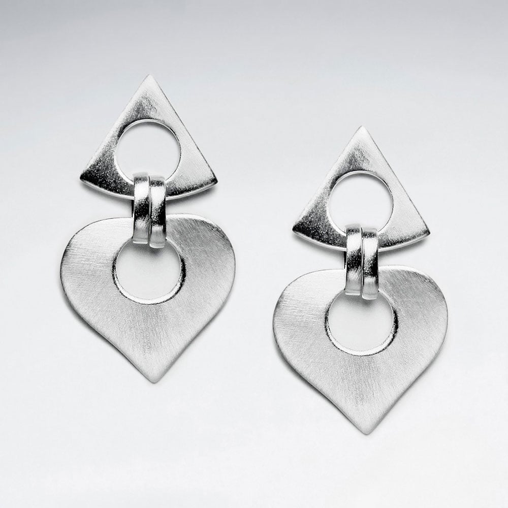 Matte Silver Openwork Modish Double Dangle Stud Earrings